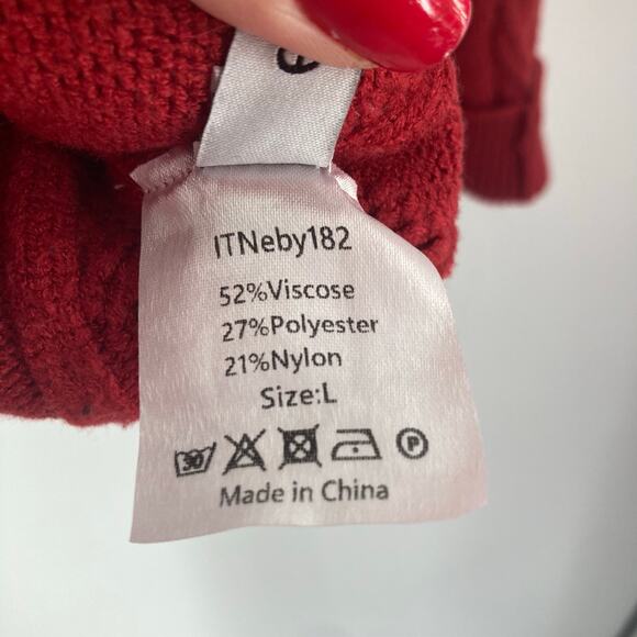 Embroidered Cable Knit Red Patchwork Chunky Cardigan 90s Sporty Grandpa Large - Picture 14 of 15